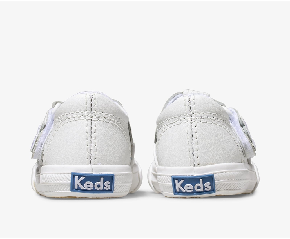 Kids Keds Slip Ons - Daphne T-Strap Leather - White - 6971-AXUKV